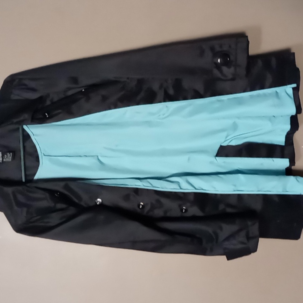 Maurices Black Short Trench Style Jacket w Big Buttons, Teal Lining Size L - Picture 5 of 10
